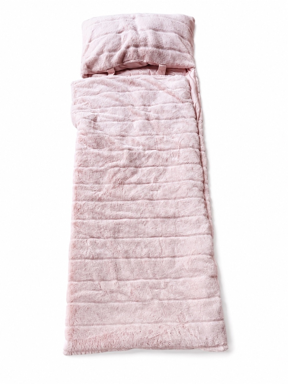 Pillowfort Pink Faux Fur Kids Sleeping Bag with Built-In Pillow 52” x 69”